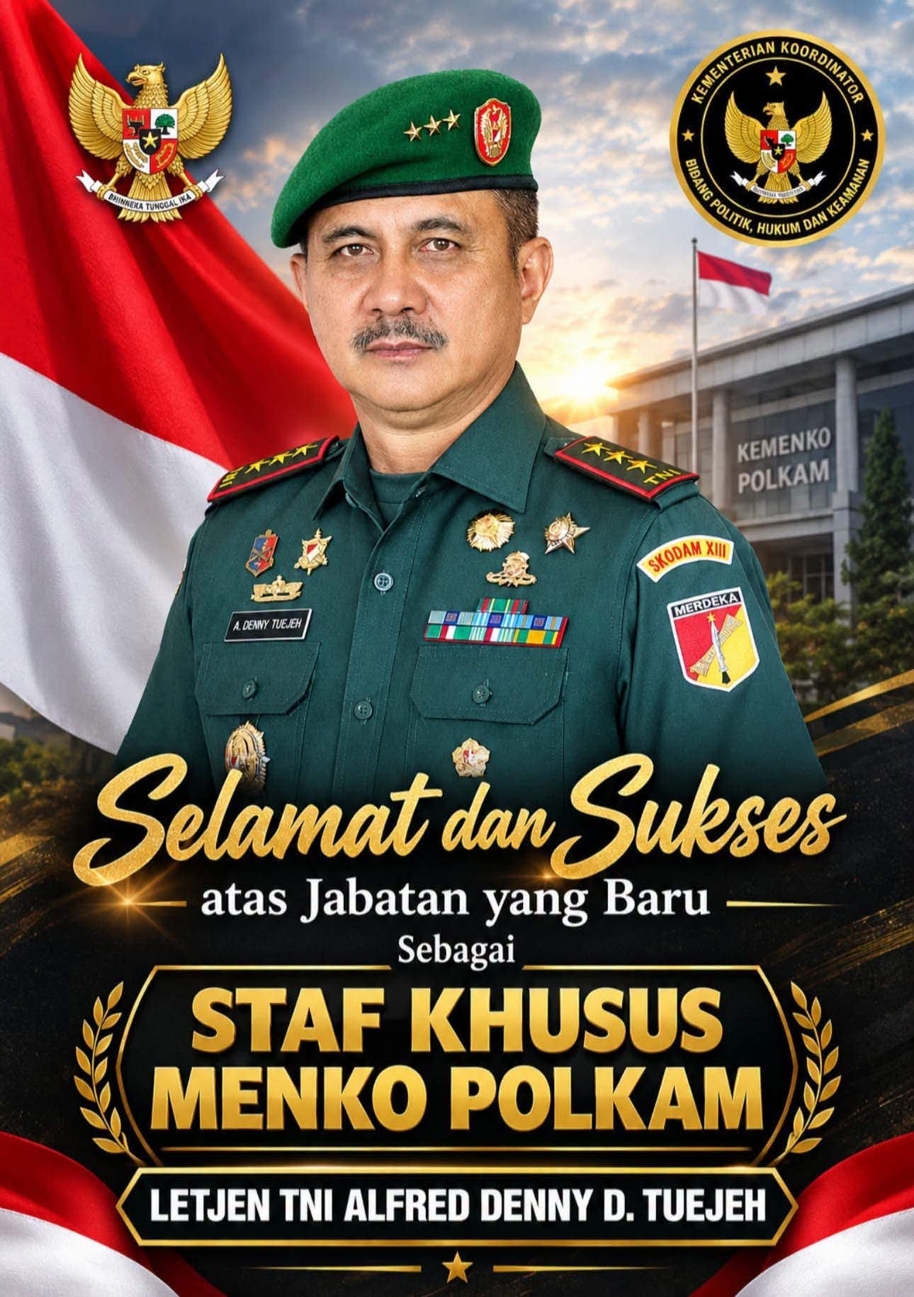 DPP Brigade Gibran Nusantara Kase Selamat pa Letjen TNI Alfred Denny D. Tuejeh Jadi Stafsus Menko Polkam