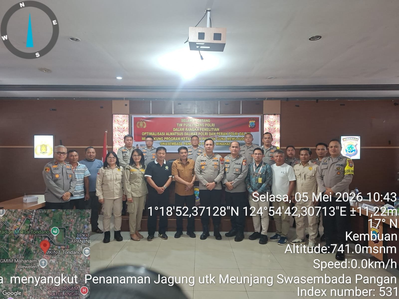 BERSAMA TIM PUSLITBANG POLRI  POLRES MINAHASA GELAR GIAT PENELITIAN OPTIMALISASI ALMATSUS DALMAS POLRI DAN PERAN POLRI MENDUKUNG KETAHANAN PANGAN